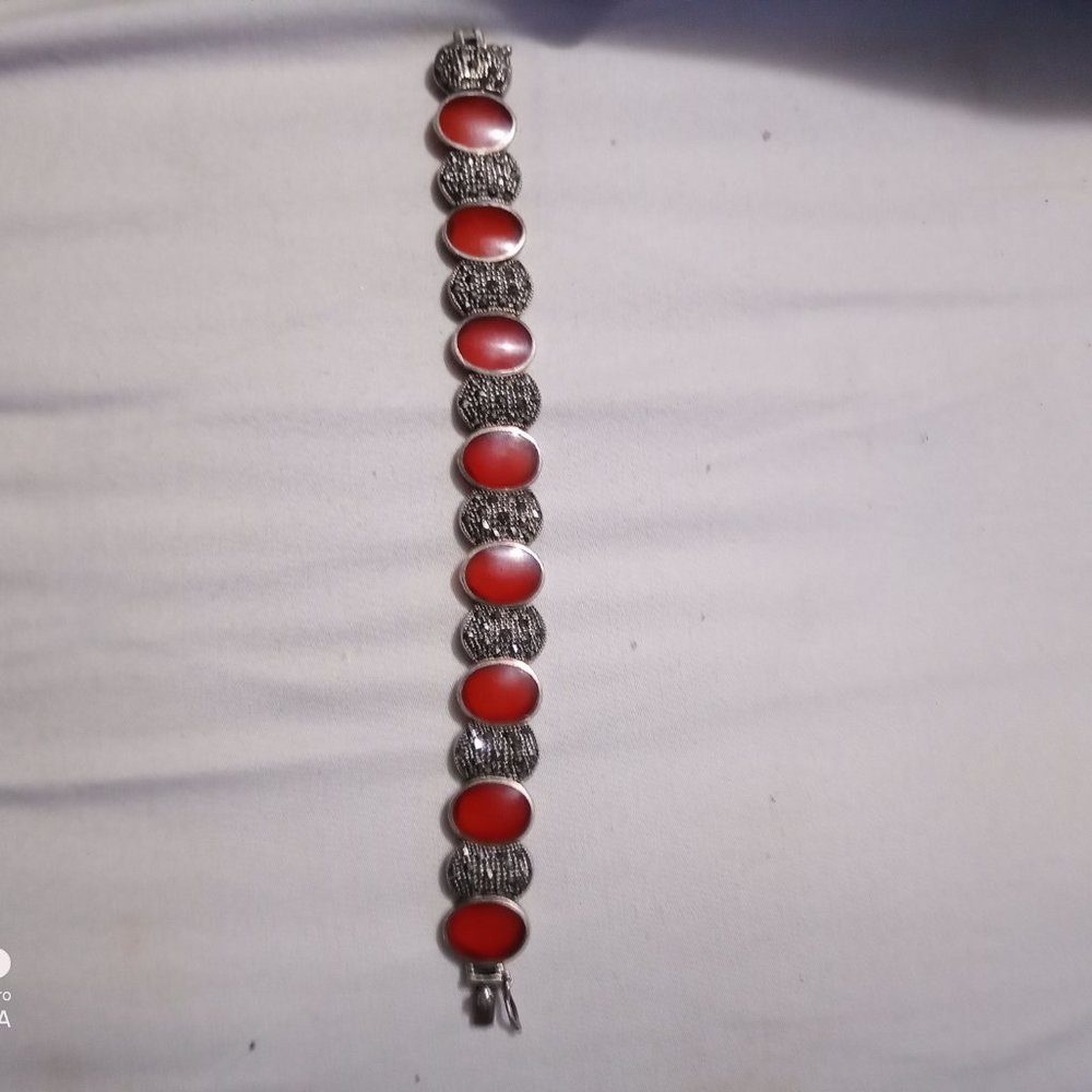 Real red coral vintage sterling bracelet